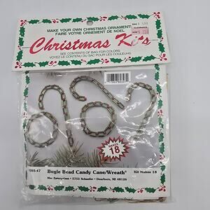 VTG Merri Mac Christmas Craft Kit #203-47 Bugle Bead Candy Canes & Wreaths